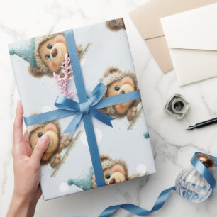 Papier Cadeau Célébration des Hérissons au Ballon Bleu