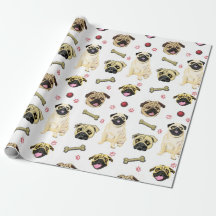Papier Cadeau Célébration des Pug