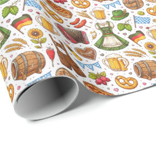 Papier Cadeau Célébration d'Oktoberfest Motif Sans Couture – Wra