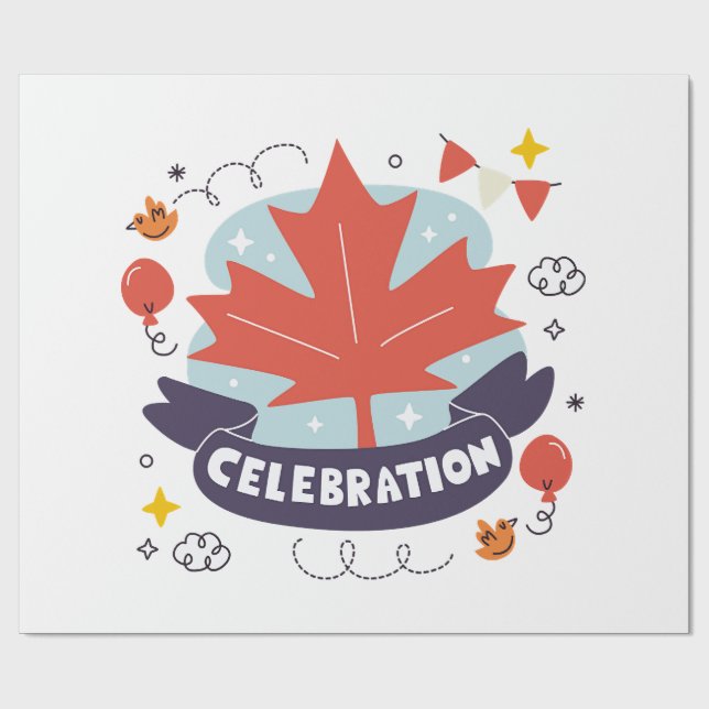 Papier Cadeau Célébration festive de la feuille d'érable (Plat)
