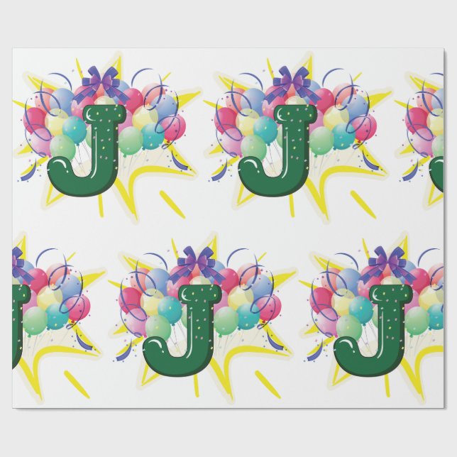 Papier Cadeau Celebration Monogram Letter J with Balloons (Plat)