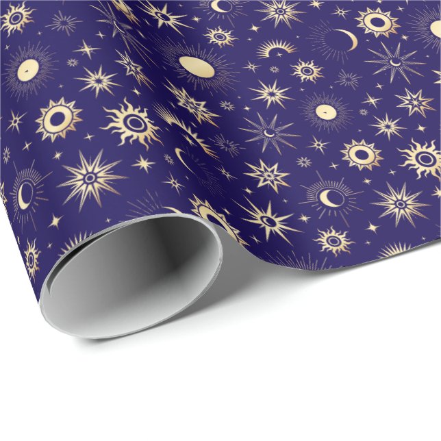 Papier Cadeau Céleste or et bleu (Coin rond)