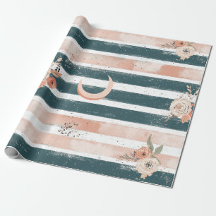 Papier Cadeau Céleste Rustique Rayure Lune Soleil Terreuse (3)