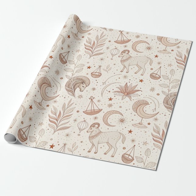 Papier Cadeau Celestial Botanical Pattern (1) (Déroulé)