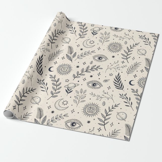 Papier Cadeau Celestial Botanical Pattern (5) (Déroulé)