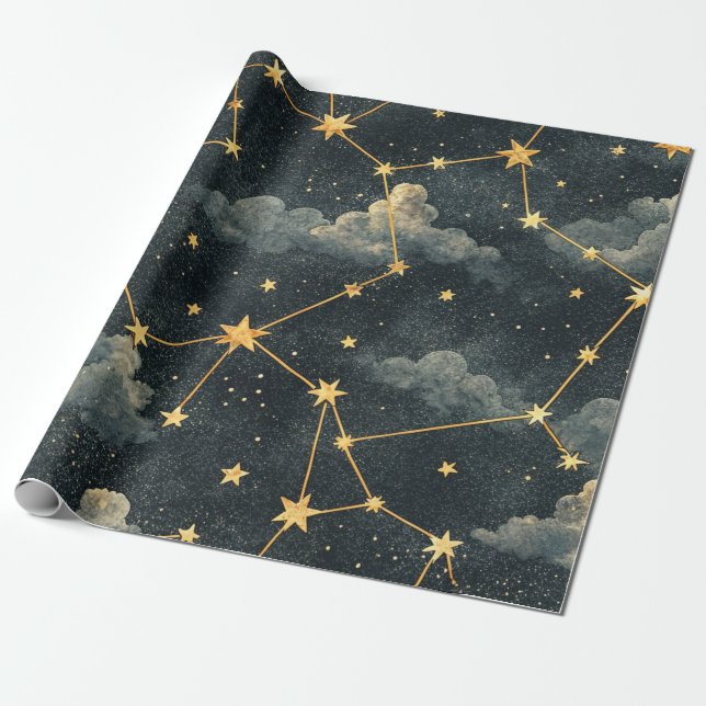 Papier Cadeau Celestial Constellation Star Pattern (1) (Déroulé)