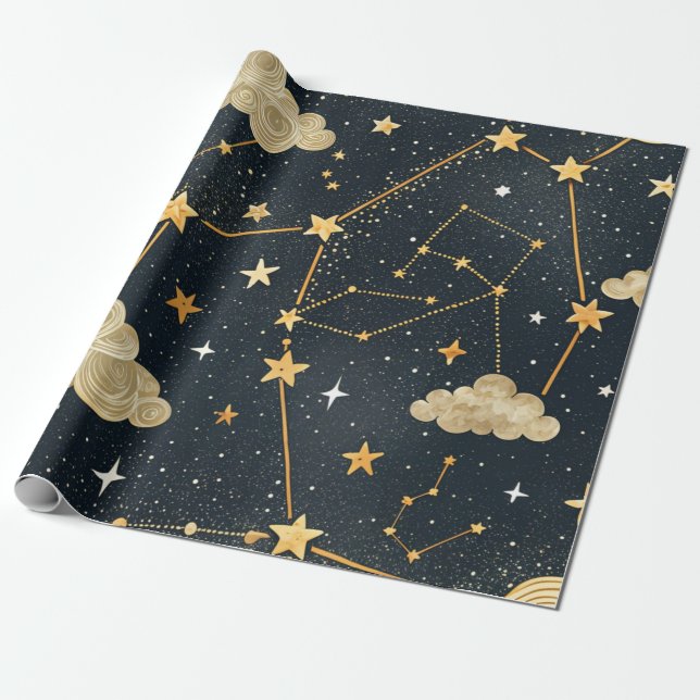 Papier Cadeau Celestial Constellation Star Pattern (2) (Déroulé)