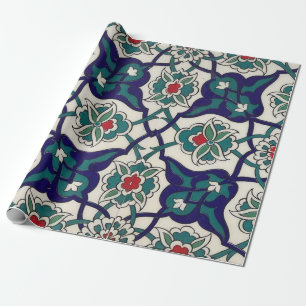 Papier Cadeau Céramique Florale Bleue Turque