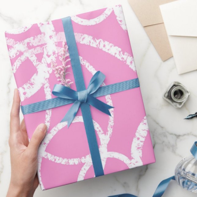 Papier Cadeau Cercle ovale moderne rose blanc (Créateur téléchargé)