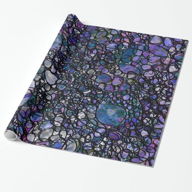 Papier Cadeau Cercles abstraits dessinés à la main, bleus, viole (Déroulé)
