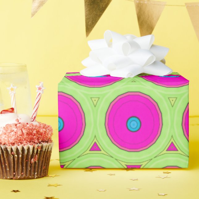Papier Cadeau Cercles Abstraits Neon Rose Et Vert (Fête d'anniversaire)