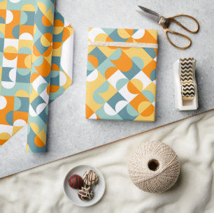 Papier Cadeau Cercles Art Motif Chic Orange Ensoleillé Bleu Sarc