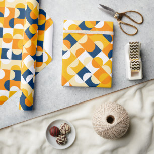 Papier Cadeau Cercles de motif d'art bleu foncé chic jaune ensol
