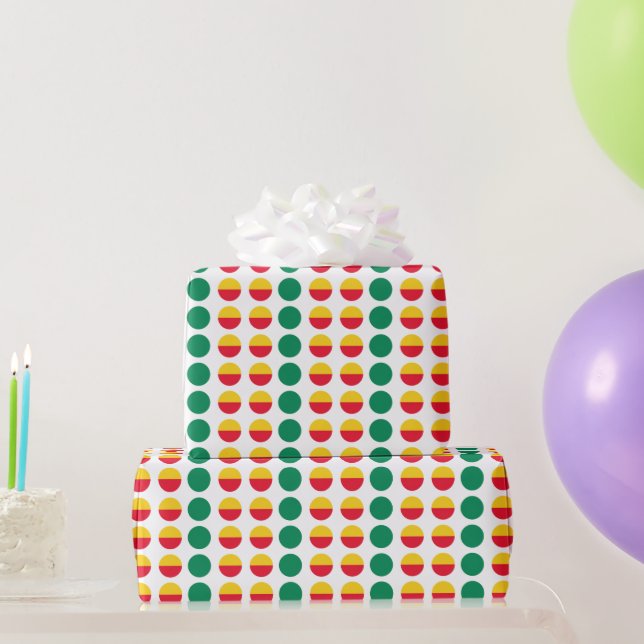 Papier Cadeau Cercles de points rouges jaunes verts minimes (Cadeaux de fête)