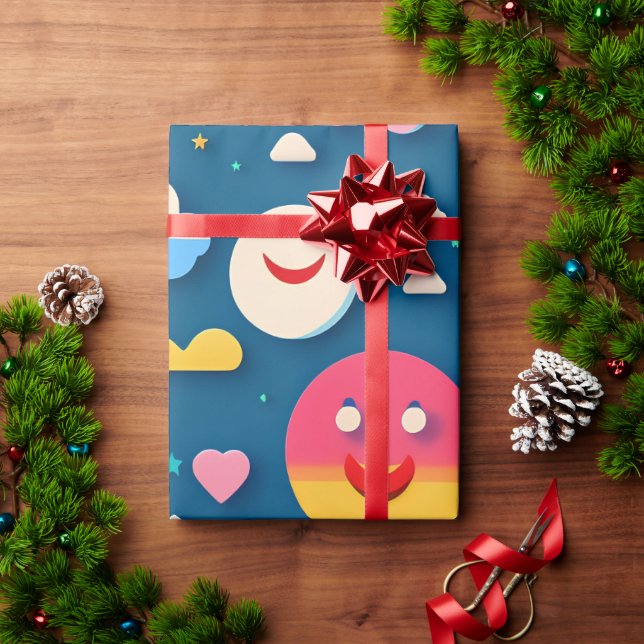 Papier Cadeau Cercles de sourire 3D Motif arc-en-ciel (Cadeau de vacances)