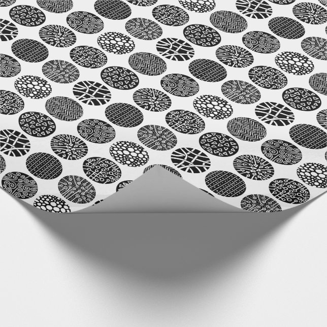 Papier Cadeau Cercles décoratifs - Noir et Blanc (Coin)