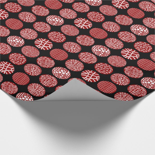 Papier Cadeau Cercles décoratifs - Rouge rubis et noir (Coin)