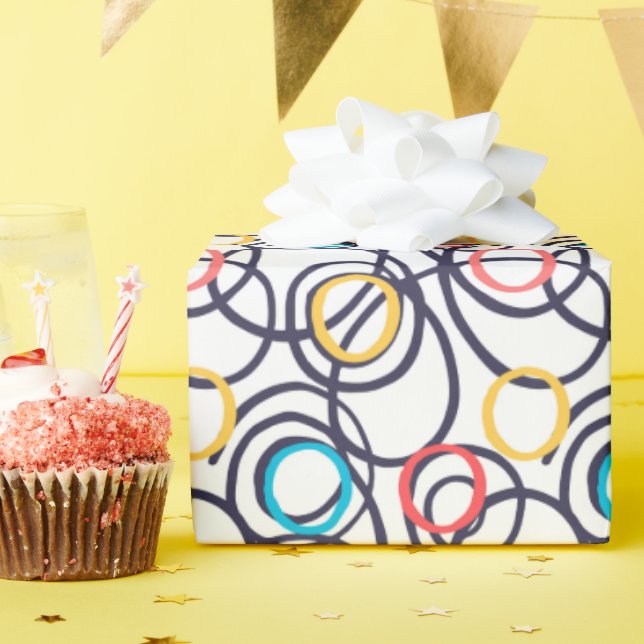 Papier Cadeau Cercles Dizzy Doodle Sur Blanc (Fête d'anniversaire)