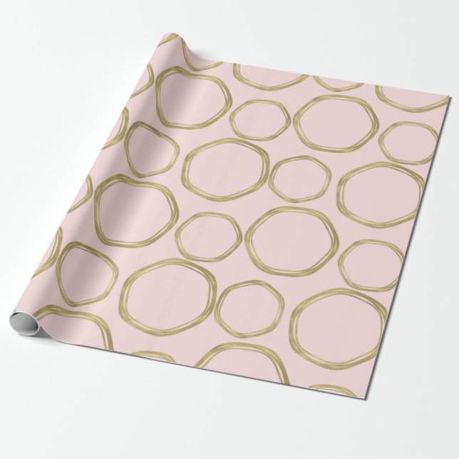 Papier Cadeau Cercles d'or et rose rougissant moderne tendance (Déroulé)