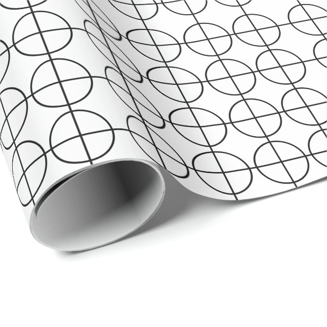 Papier Cadeau Cercles et Rayures Noir et Blanc (Coin rond)