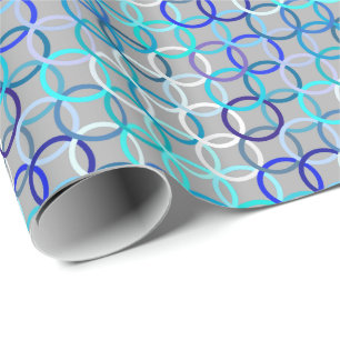 Papier Cadeau Cercles, gris, bleu et blanc modernes de la moiti