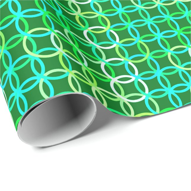 Papier Cadeau Cercles modernes du milieu du siècle, tons verts (Coin rond)