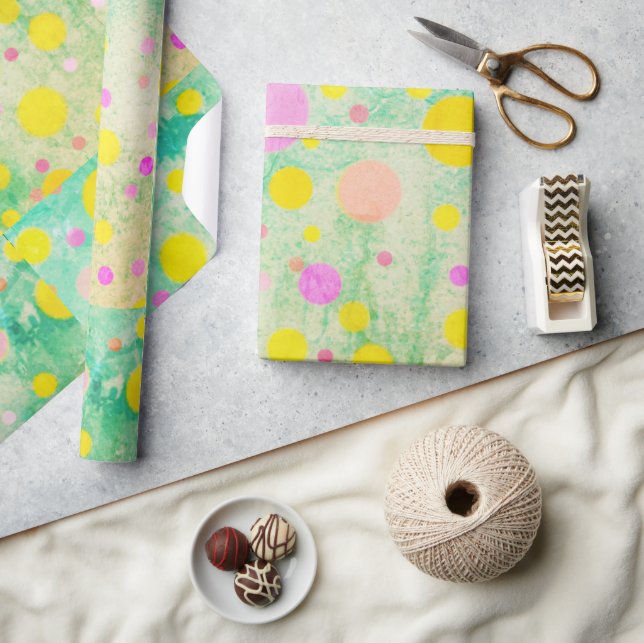Papier Cadeau Cercles pastel sur fond vert brillant (Artisanat)