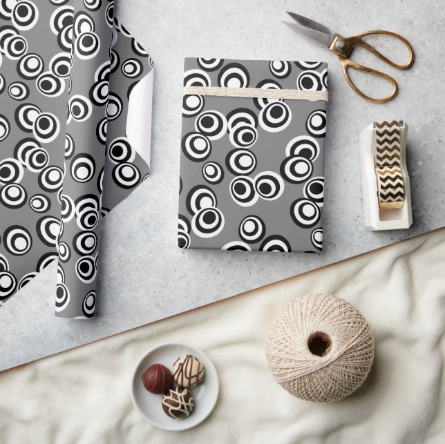 Papier Cadeau Cercles Points Noirs Et Blancs Artistiques (Artisanat)