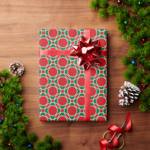 Papier Cadeau Cercles rouges et verts Noël Motif
