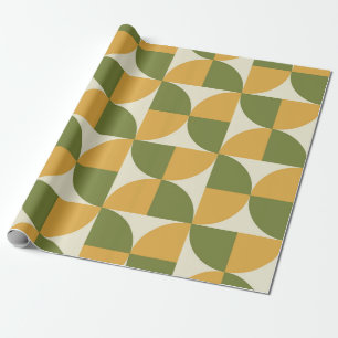 Papier Cadeau Cercles semi-milieu du siècle vert moutarde jaune
