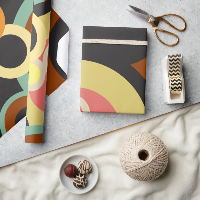 Papier Cadeau Cercles super rétro motif Mid Century Abstrait (Artisanat)