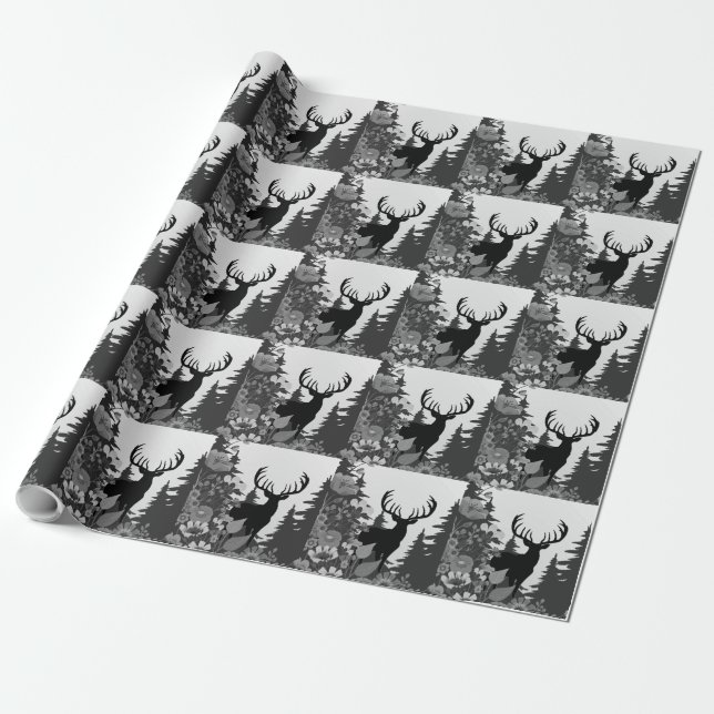 Papier Cadeau Cerf avec grand rack hors forêt (Déroulé)