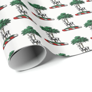 Papier Cadeau Cerf Daim devant un Arbre Blason Emblématique