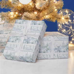 Papier Cadeau Cerf de la forêt hivernale enneigée Noël personnal