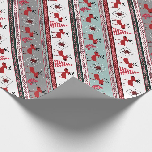 Papier Cadeau Cerf de Noël, arbres de Noël, flocon de neige, éto (Coin)