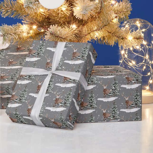 Papier Cadeau Cerf des neiges et pin  (Vacances)
