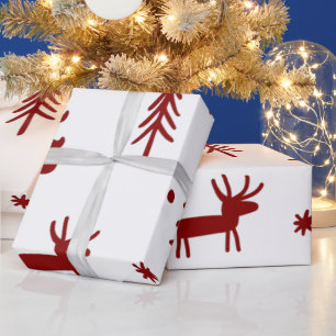 Papier Cadeau Cerf rouge dans l'illustration de la forêt Noël bl