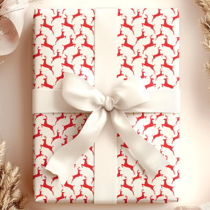 Papier Cadeau Cerf sauteur rouge Noël