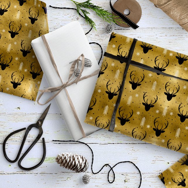 Papier Cadeau Cerfs Antlers Flèches Motif de Noël Gold ID861 (Créateur téléchargé)