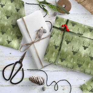 Papier Cadeau Cerfs Antlers Flèches Motif de Noël Vert ID861