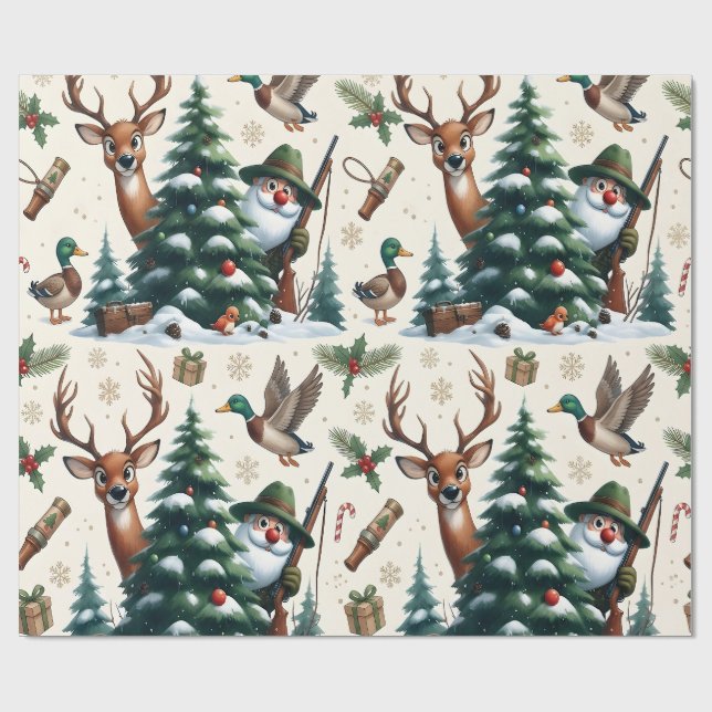 Papier Cadeau Cerfs, Canards & Chasseur (Plat)
