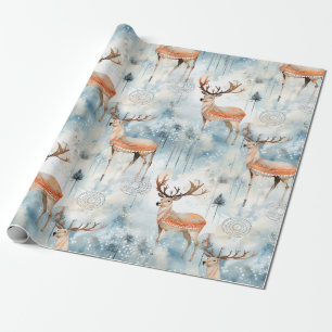 Papier Cadeau Cerfs de la forêt aquarelle d'hiver (3)