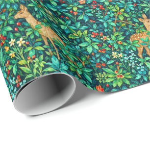 Papier Cadeau Cerfs de la forêt inspirés de William Morris