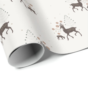 Papier Cadeau Cerfs de la forêt nordique hivernale