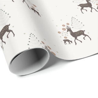 Papier Cadeau Cerfs de la forêt nordique hivernale