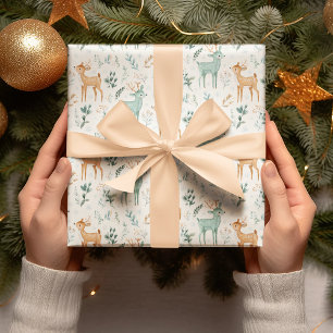 Papier Cadeau Cerfs de Noël Pastel Whimsique