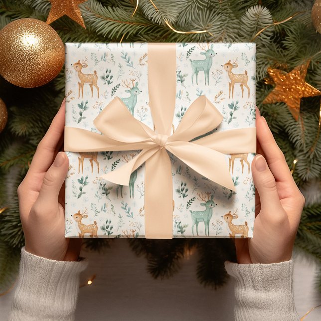 Papier Cadeau Cerfs de Noël Pastel Whimsique (Créateur téléchargé)