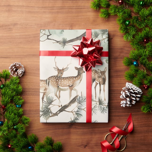 Papier Cadeau Cerfs modernes aquarelle (Cadeau de vacances)