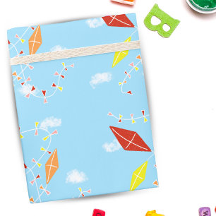Papier Cadeau Cerfs-volants Colorés dans le Motif Bleu Ciel Enfa