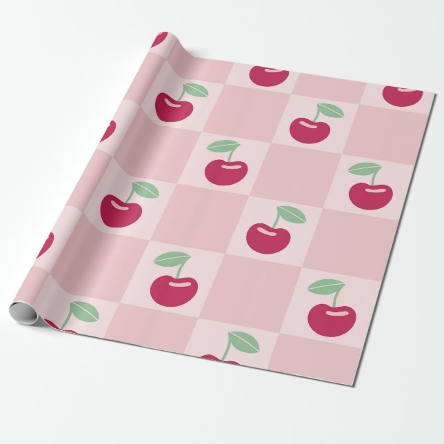 Papier Cadeau Cerise Checkerboard délice (Déroulé)